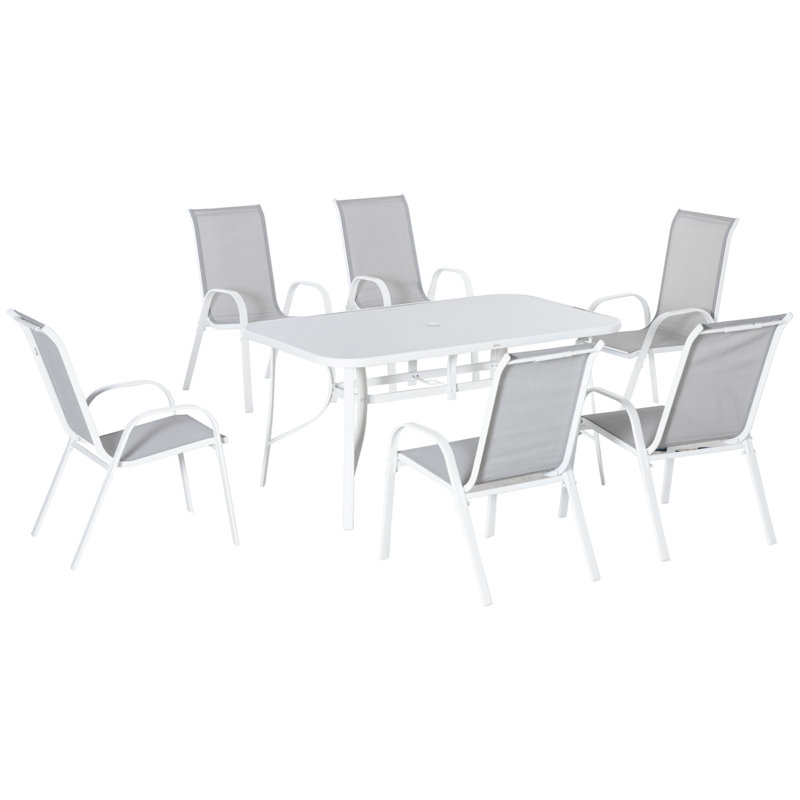 Erkam 7 Piece Garden Dining Set 6 Seater Parasol Hole Grey