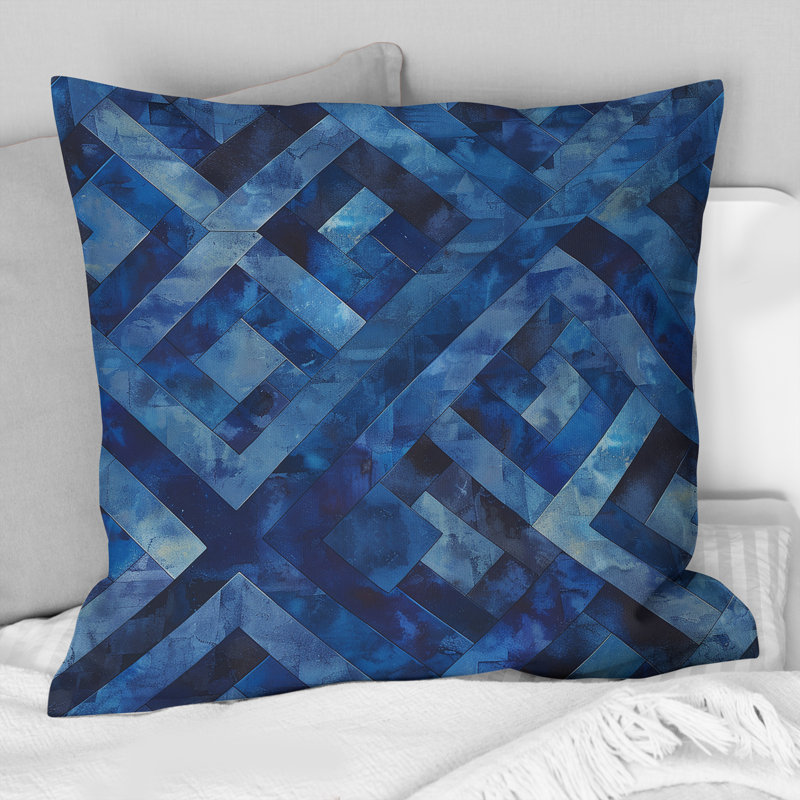 Coussin bleu Midcentury Maze II - Midcentury, H 16 po x l 16 po