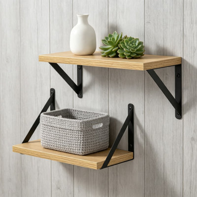 6 Inch Deep Floating Shelves for Wall, Wood Wall Shelves Set of 2, Rustic Wide Floating Bookshelf with Metal Brackets for Living Room, Kitchen, Office, Bedroom