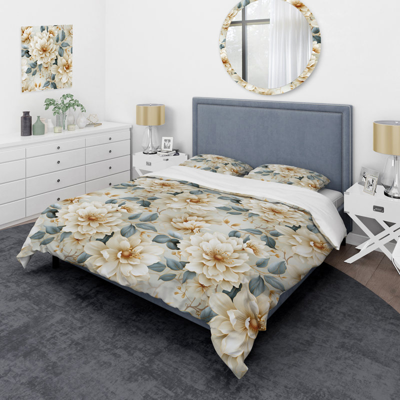 Ensemble de housse de couette blanche Mandalas, Housse de couette pour très grand lit et 2 très
