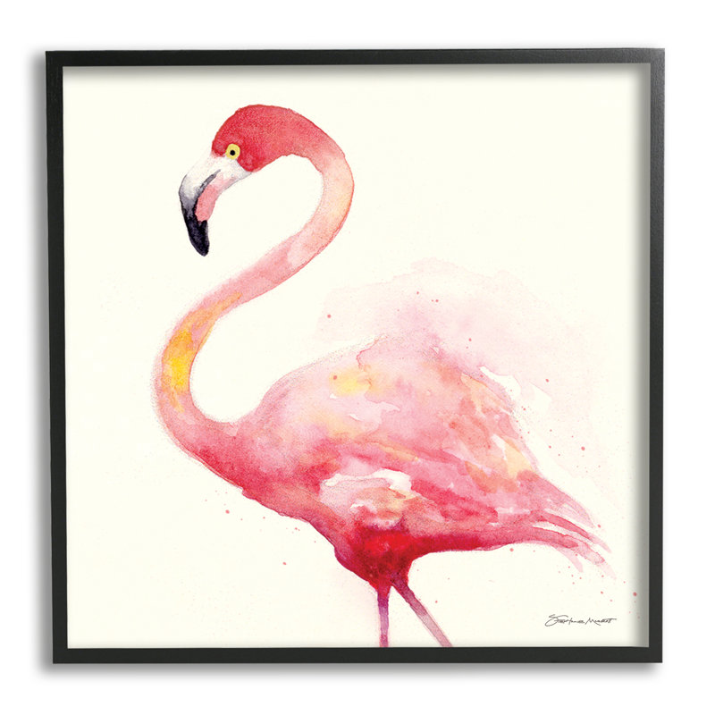 «Minimal Flamingo Bird», aquarelle noire encadrée par Stephanie Workman Marrott, Giclée encadrée noir minuit