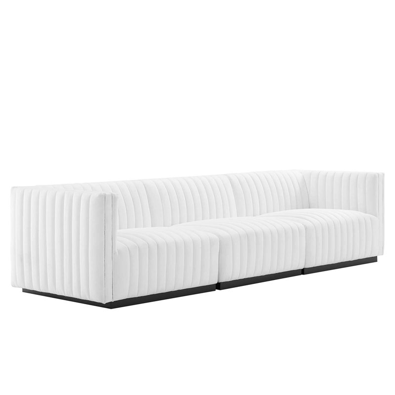 Conjure Channel Tufted Sofa by Modway, Black, White Velvet, 28" H x 119" W x 41.5" D