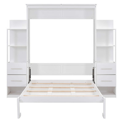 Murphy Bed Wall Bed With Shelves, Drawers And LED Lights