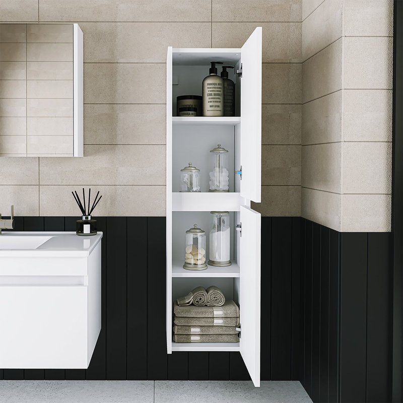 Ruarie Tall Bathroom Towel Storage Cabinet, White