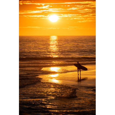 Andress Surfing At Sunset Walking - Wrapped Canvas Print