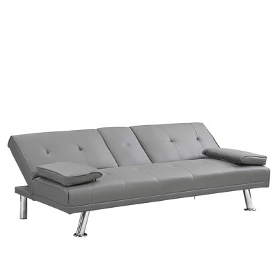 Sofa Bed with Armrest two holders WOOD FRAME, STAINLESS LEG, FUTON GREY Unavailable