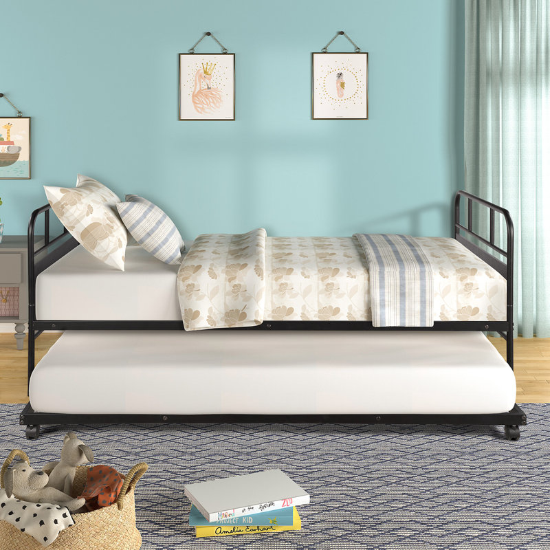 [Non autorisé à vendre à Walmart] Structure de lit de jour en métal avec roulettes intégrées, taille simple