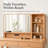 Natural Wood Makeup Vanity Set with Mirror, 4 Drawers, Open Shelves and Gray Upholstered Stool