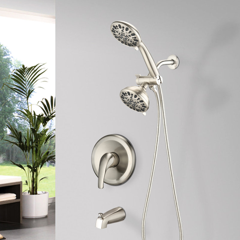 Système de douche mural avec bec de baignoire - robinet 2 en 1. 7 modes de pulvérisation Robinet haut en nickel brossé.