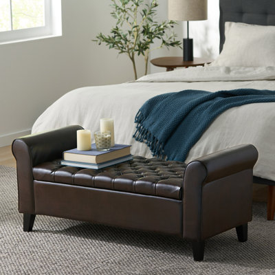 Banc de rangement Claxton de 127 cm (50 pouces) de style contemporain, capitonné, avec couvercle rabattable, accoudoirs arrondis et charnières à fermeture douce.