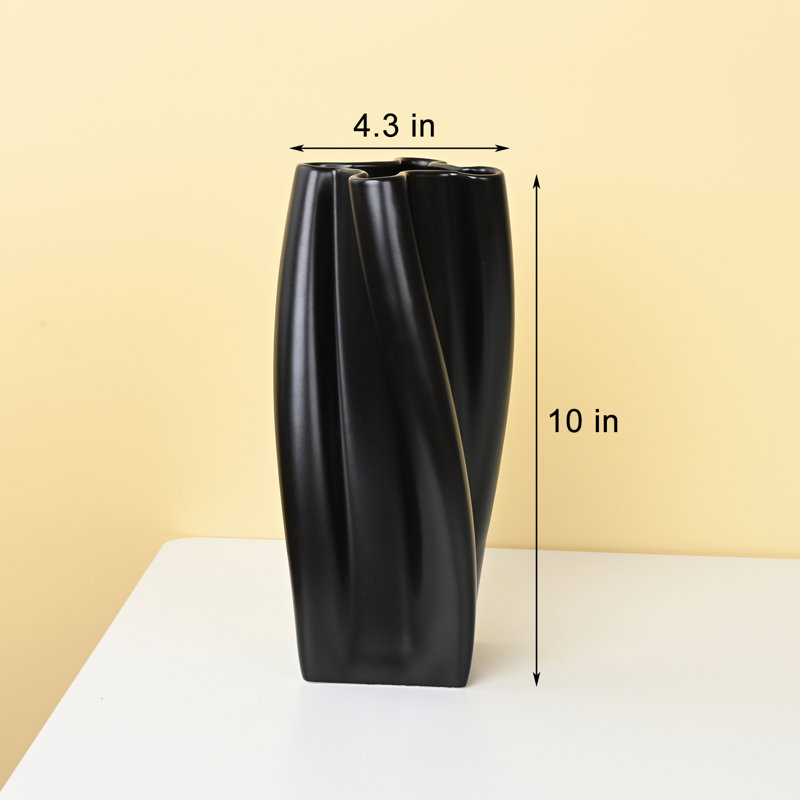  Vase en céramique noir fait à la main, décor moderne de style campagnard pour salon, table basse et tablette, Noir