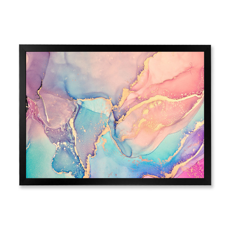 Art liquide rose et bleu II - reproduction sur toile, H 34 po x l 44 po, Cadre photo noir