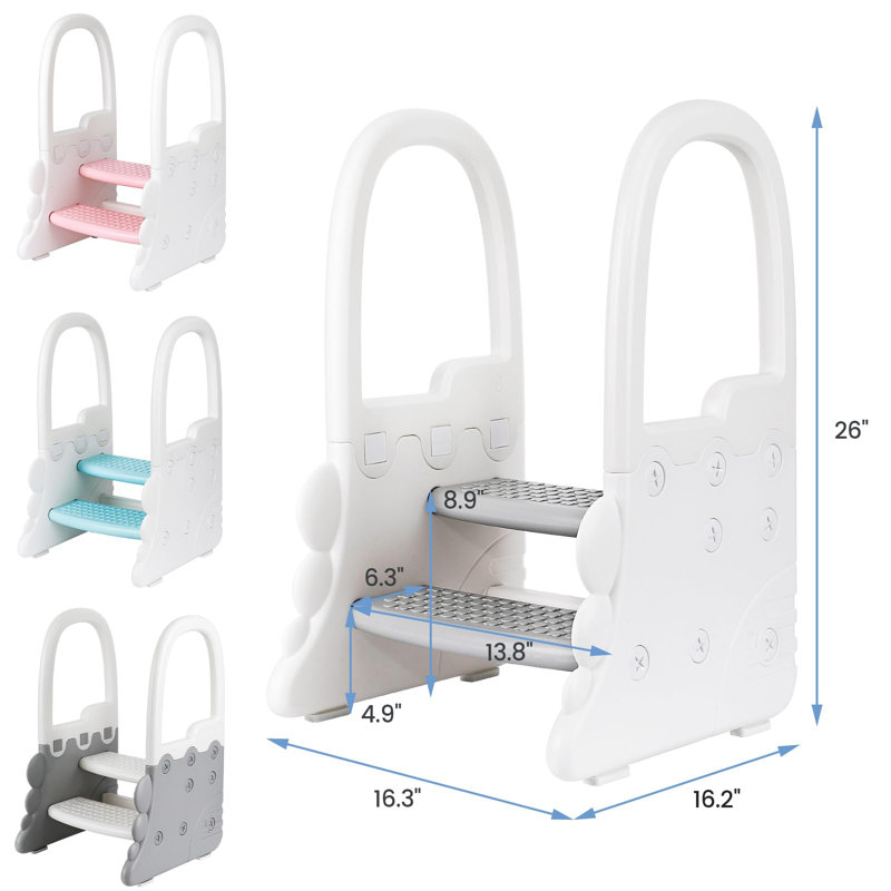 Step Stool , Plastic  2 Step Stools for Bathroom Sink, Potty Training, Stepping Stool Helper with Handrails