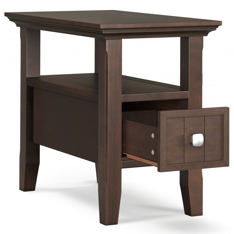 Acadian Solid Wood Transitional Narrow Side Table with Drawer and Open Shelf, 20" H x 14" W x 24" D