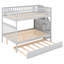 Lit superposé double gris avec lit gigogne et escalier - Construction en pin, option de 3 lits, compartiments de rangement, garde-corps, assemblage simple offert et escalier, fabrication en bois, design, rangement organisé,-22585043