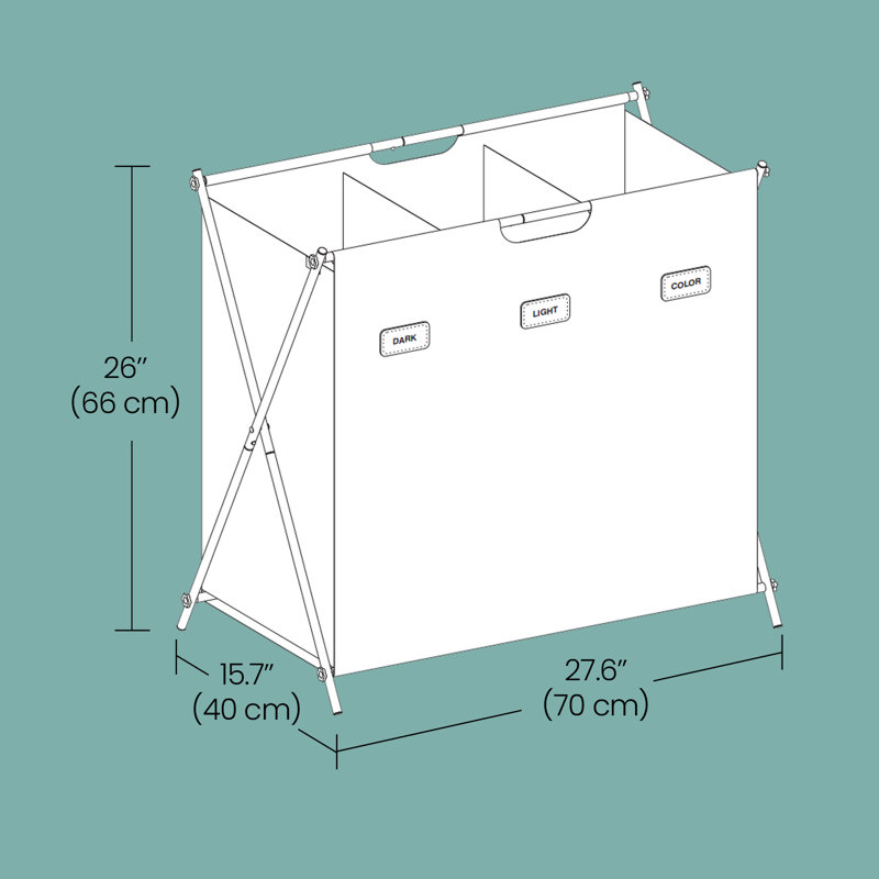 Panier à linge, panier à linge, 35,7 gallons Trieur de linge 3 sections, cadre en X pliable, organisateur de vêtements avec étiquettes personnalisables, salle de lavage, chambre à coucher, salle de bain