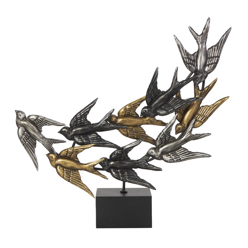 Cole And Grey Metal Metallic Flying Bird Sculpture With Black Block Base