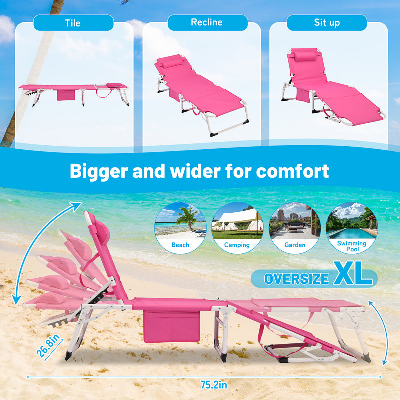 3-In-1 Heavy Duty Tanning Chair With Face Hole Adjustable 5-Position Folding Chaise Lounge Chairs For Outside Portable Lay Flat Beach Lounge Chair For Outdoor Sunbathing Patio Pool Lawn Camping Deck P