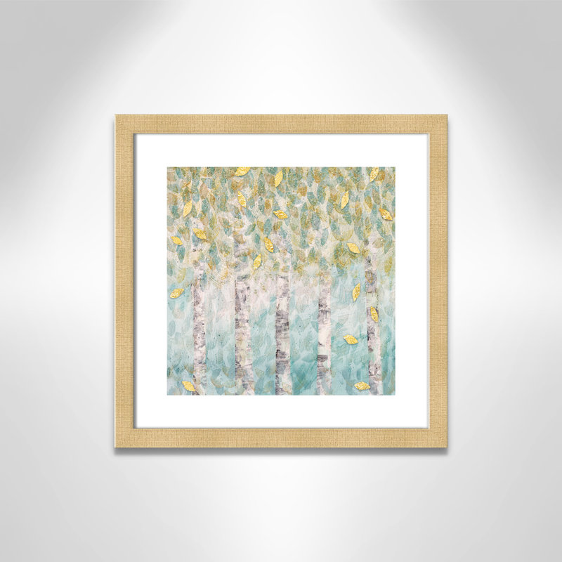 Bouleau aqua doux - peinture encadrée, Champagne, H 17,5 po x l 17,5 po x P 2 po