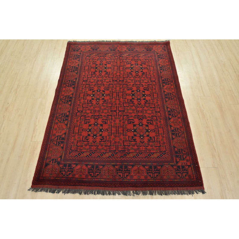 Tapis rouge nouvel âge en laine 5 pi 1 po x 6 pi 7 po Moniya