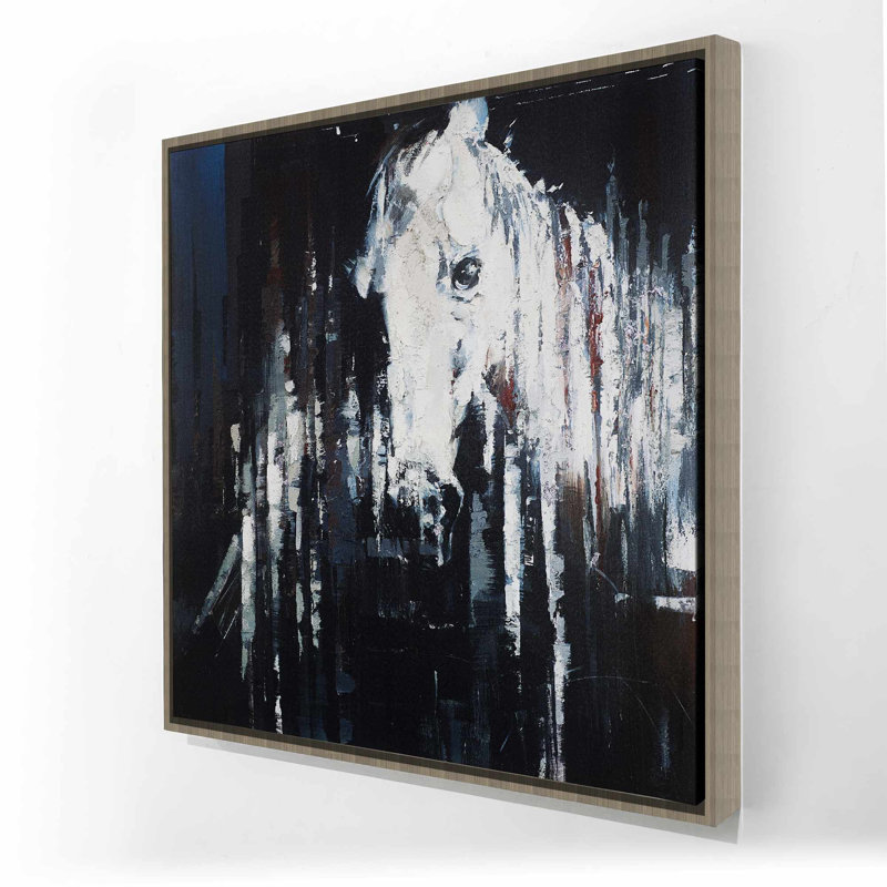 Abstrait cheval sur fond noir - Toile avec cadre bleu cheval