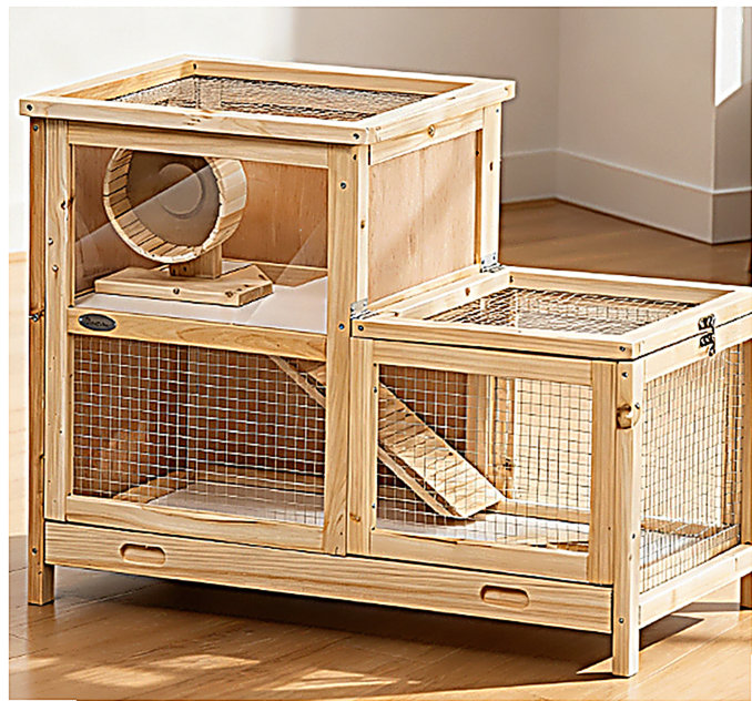 Cage à hamster en bois à 2 niveaux