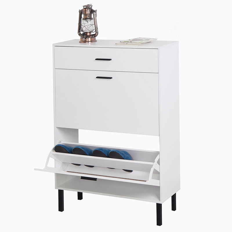 Shoe Cabinet, Freestanding Shoe Rack Storage Organizer with Drawers & Metal Legs, Modern Shoe Storage Cabinet with 2 Flip Drawers for Entryway