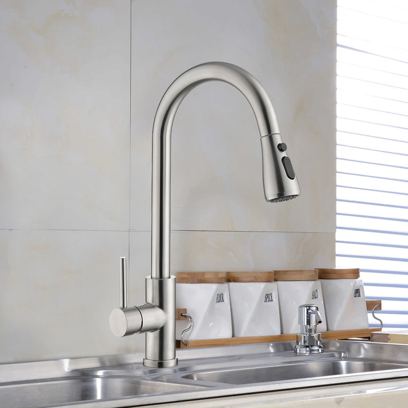 Robinet de cuisine à poignée simple sans contact avec accessoires WERFY, Nickel brossé