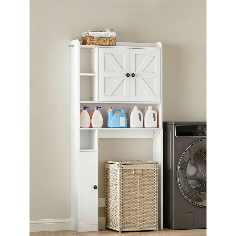 Armoire de rangement au-dessus de la toilette avec portes et tablettes réglables, organisateur de salle de bain de style maison de campagne pour un rangement peu encombrant dans la salle de bain ou la salle de lavage