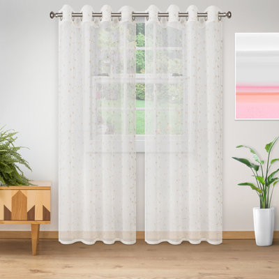 Panneaux de rideaux transparents légers à motif floral délicat avec œillets Aldin