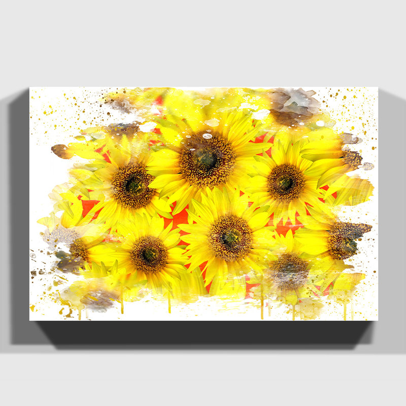 Flower Yellow Sunflowers - Wall Art, 50cm H x 76cm W, Wrapped Canvas
