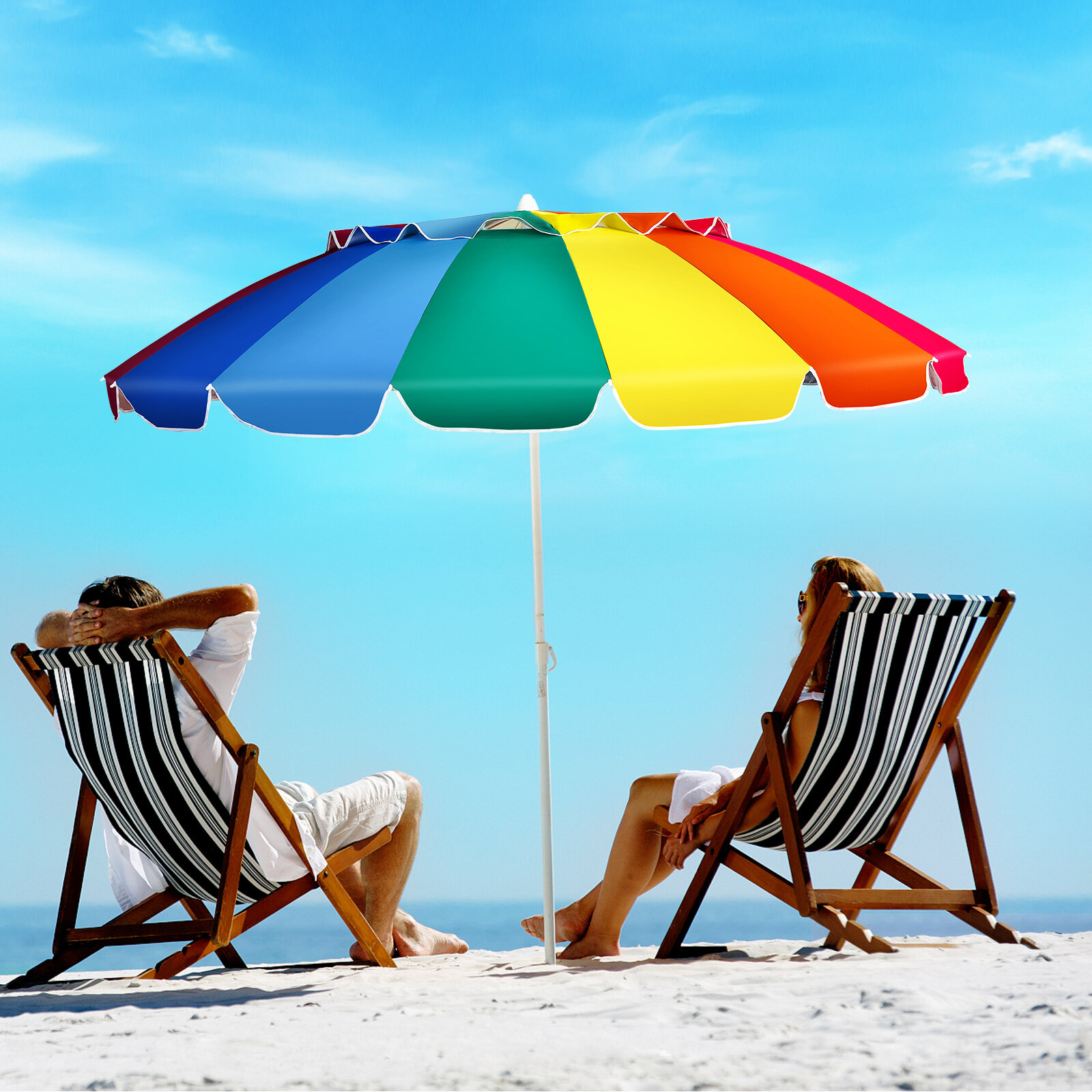 Cybele 8 Ft Patio Beach Umbrella Sun Shelter W/sand Anchor & Tilt Air Vent  For Garden Beach Backyard Rainbow
