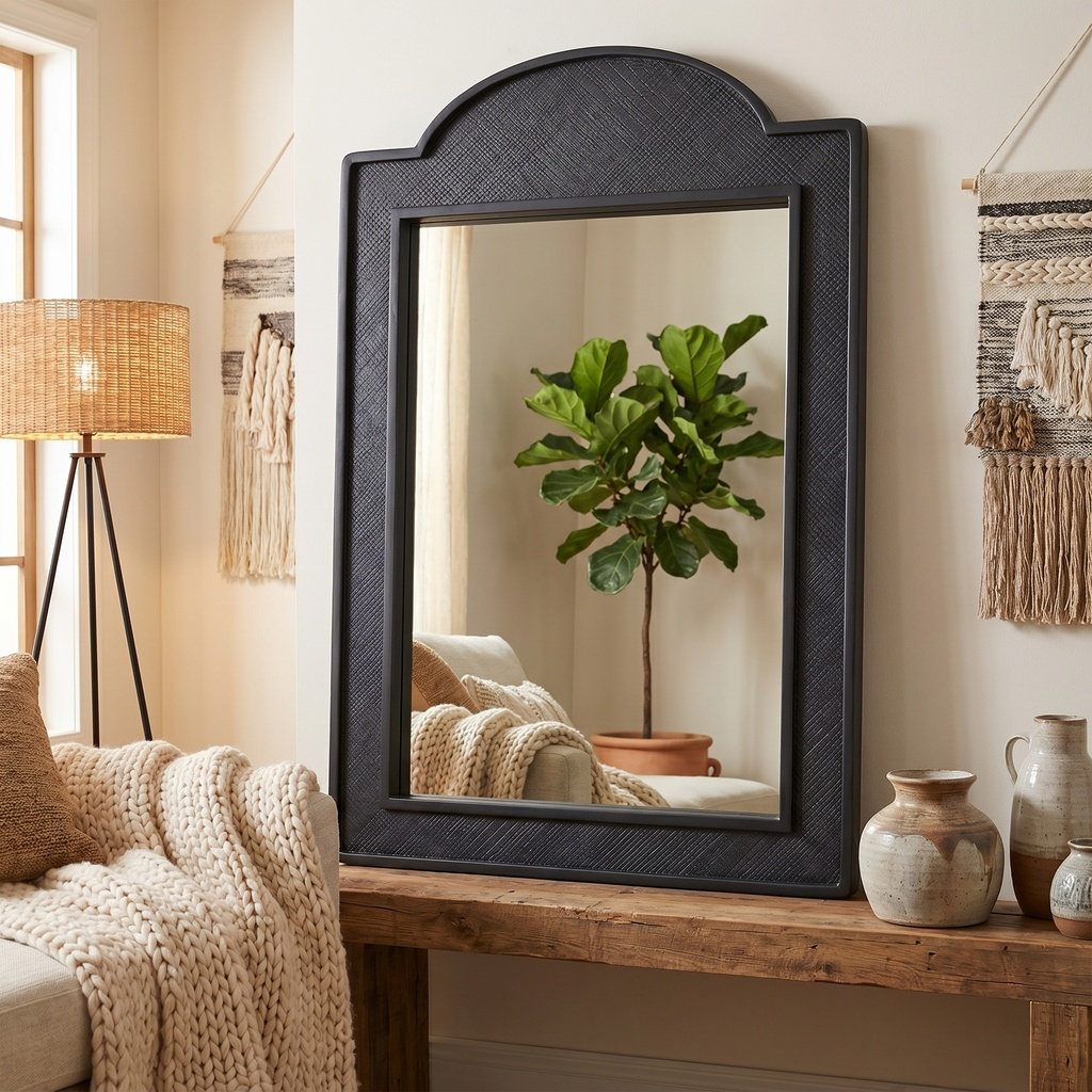 Raffea Tan Accent Mirror, Navy