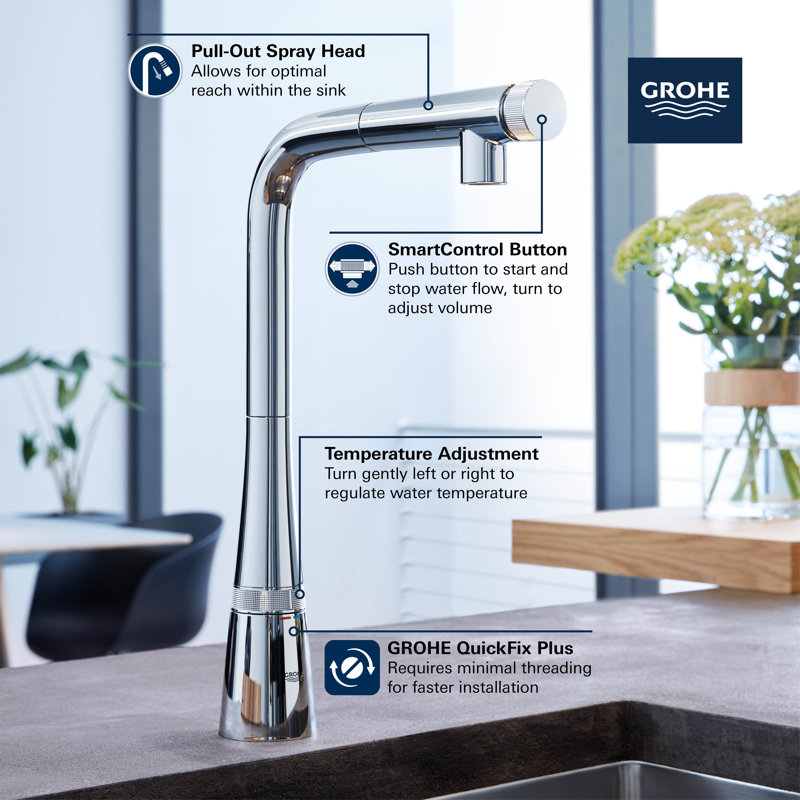 Zedra Smartcontrol Pull Out Touch Bar Faucet, Supersteel Infinity