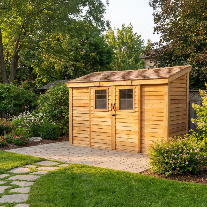 12 ft. W x 4 ft. D Western Red Cedar Spacesaver Lean-To Outdoor Storage Shed with Sliding Doors and Cedar Shingle Roof