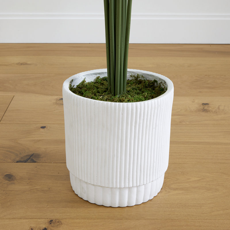 Tall Green Faux Palm Tree in White Plastic Planter