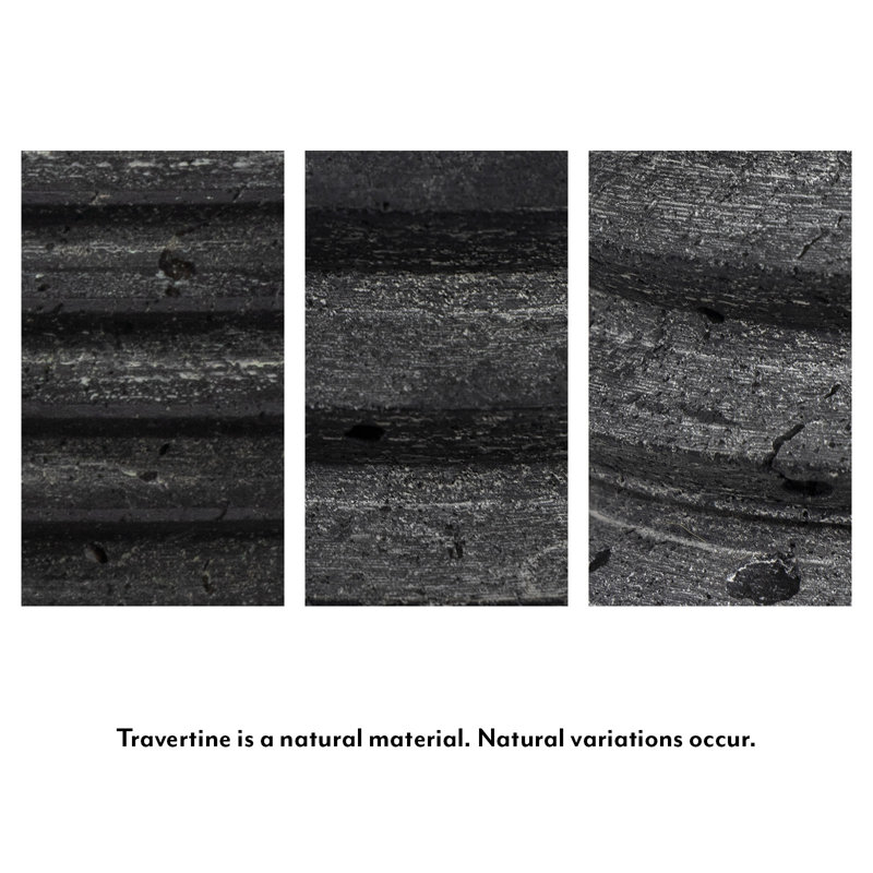 Noir Accordion Column 27" Black Travertine Lamp with Linen Shade