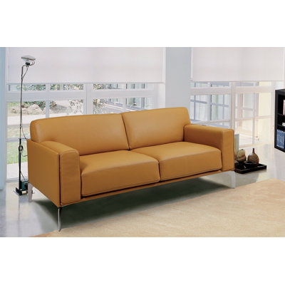 Canapé à accoudoirs carrés en cuir véritable 88 po élizzie