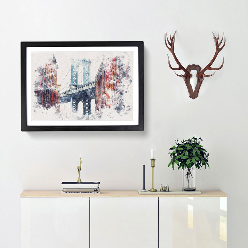 George Washington Bridge - Picture Frame Painting Print, 36cm H x 48cm W x 2cm D, Black Framed