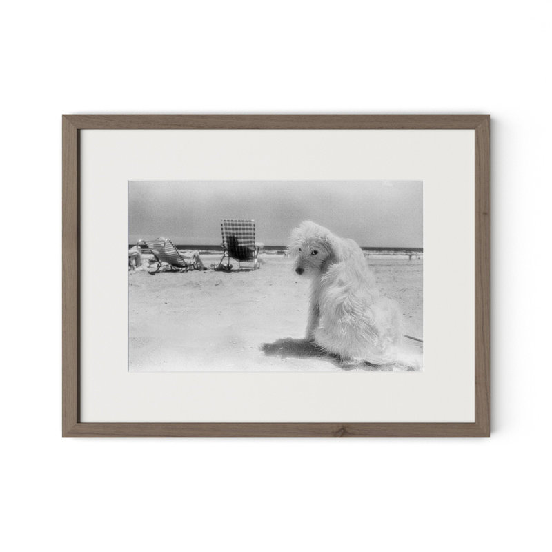 Lois At The Beach Print by Barbara Alper, W 24" x H 18", Rustic Walnut
