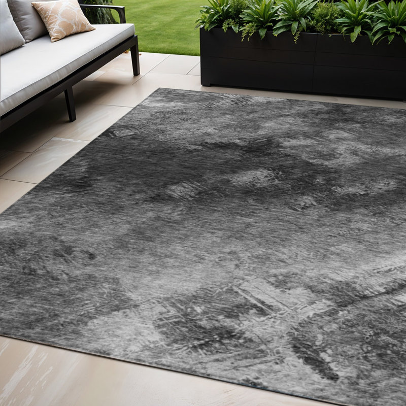 Tapis extérieur gris anthracite lavable abstrait 5 pi x 8 pi