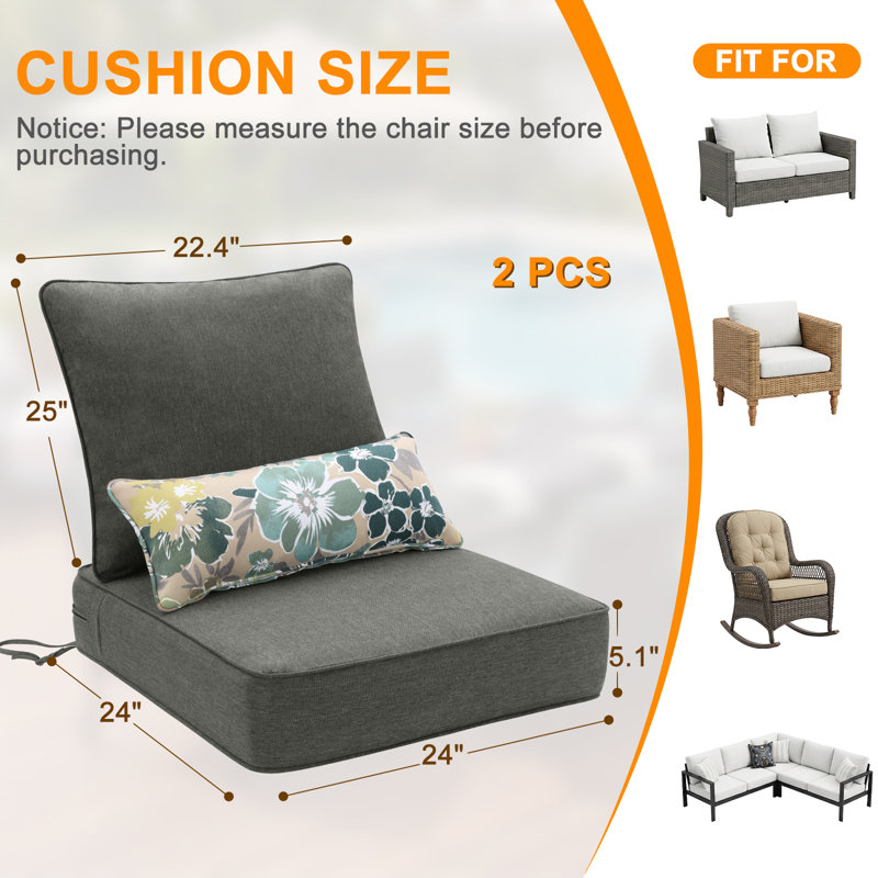 Ensemble de coussins de siège d'extérieur, Gris anthracite, L 24 po x P 24 po