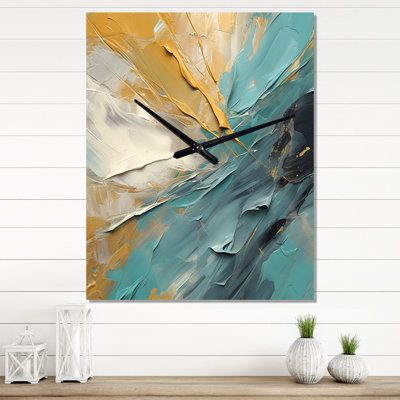 Joy Of Peace Abstract Light Blue Gold Painting - Abstract Painting Wall Clock