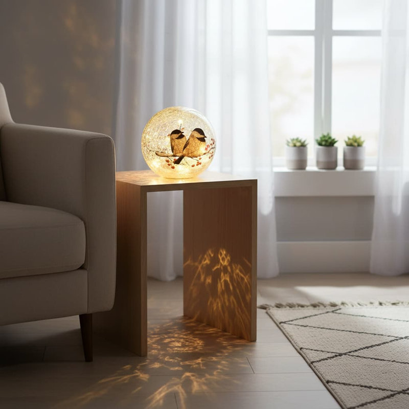 Glass Ball Night Lamp with Birds Pattern: Crackle Warm White Light - Modern Decor for Bedroom/Living Room/Nursery & More