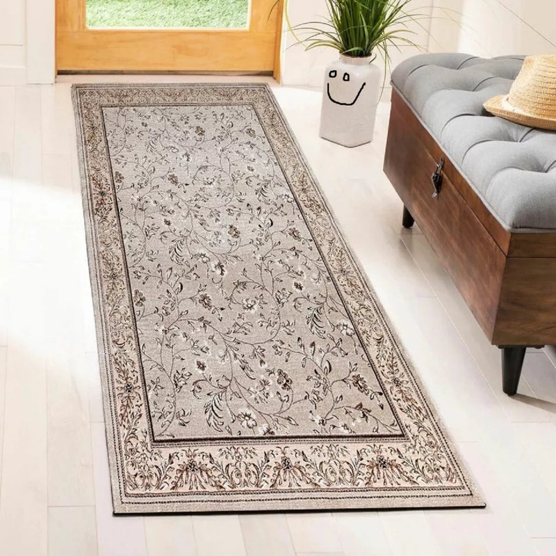 Floral Flatweave Area Rug, Rectangle 60 x 110 cm