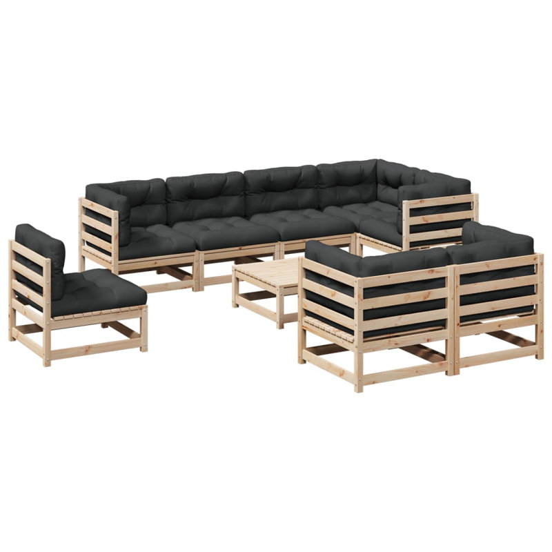  Ensemble de canapé de patio en bois de pin massif crème et naturel, Coussin gris foncé / structure naturelle