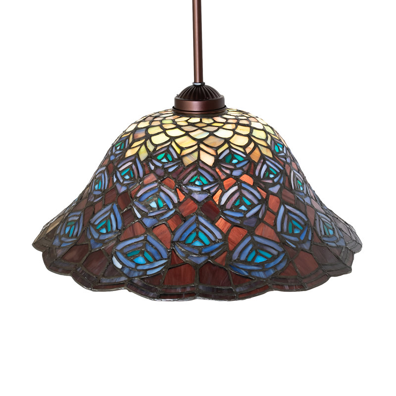 16" Wide Tiffany Peacock Feather Pendant