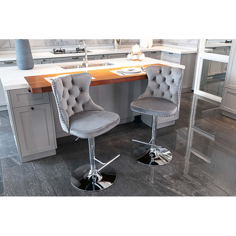 Tabouret à hauteur réglable Blevens, Argent, gris