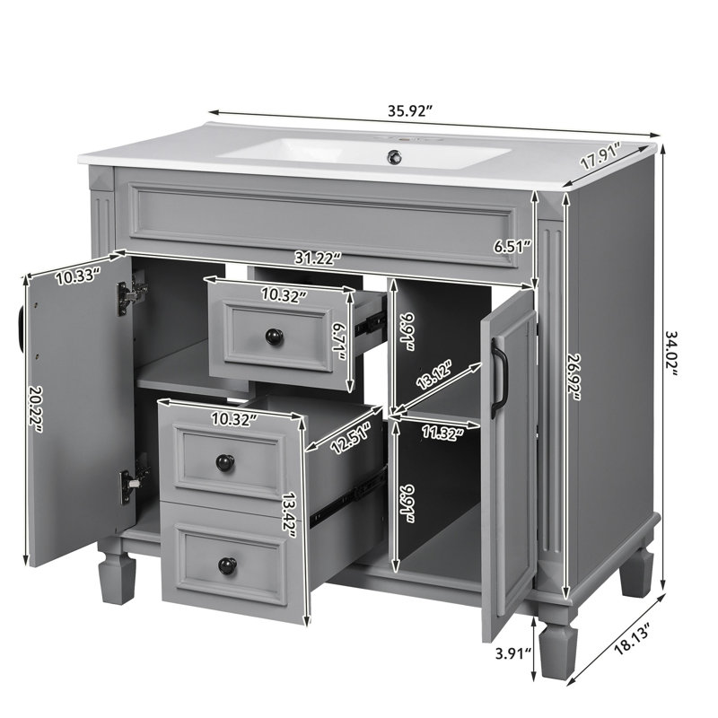 Meuble-lavabo simple avec lavabo en céramique, Gris
