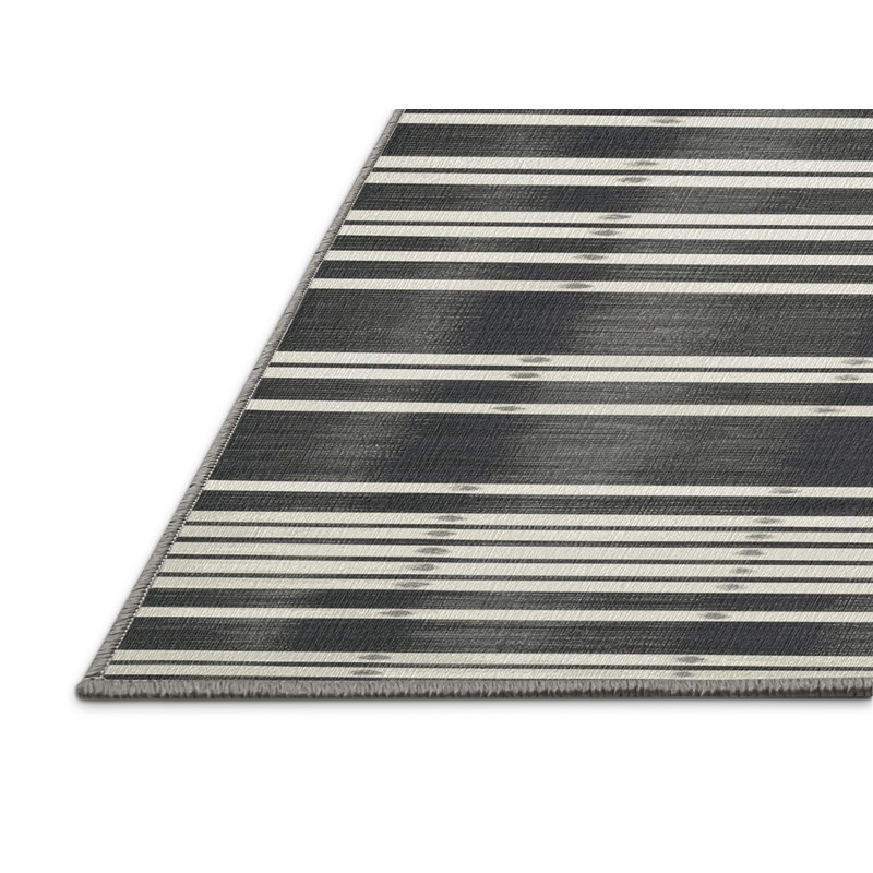  Tapis blanc lavable rayé en étain, Rectangulaire 3 pi x 5 pi